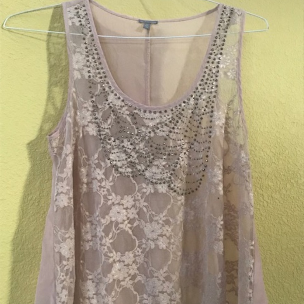 Mauve Lace Sparkle Tank Top